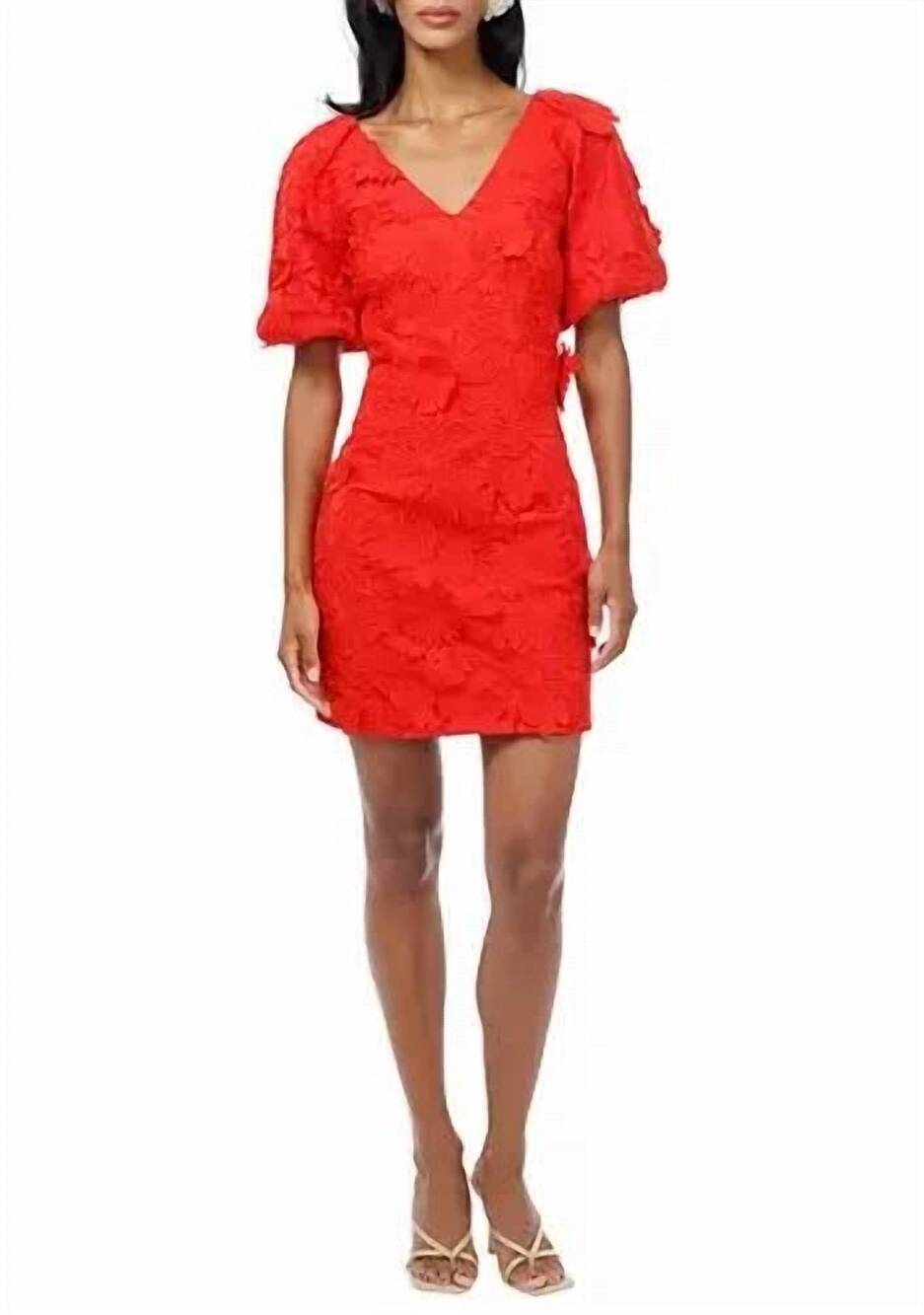 NEW ADELYN RAE puff sleeve 3d mini dress in red
